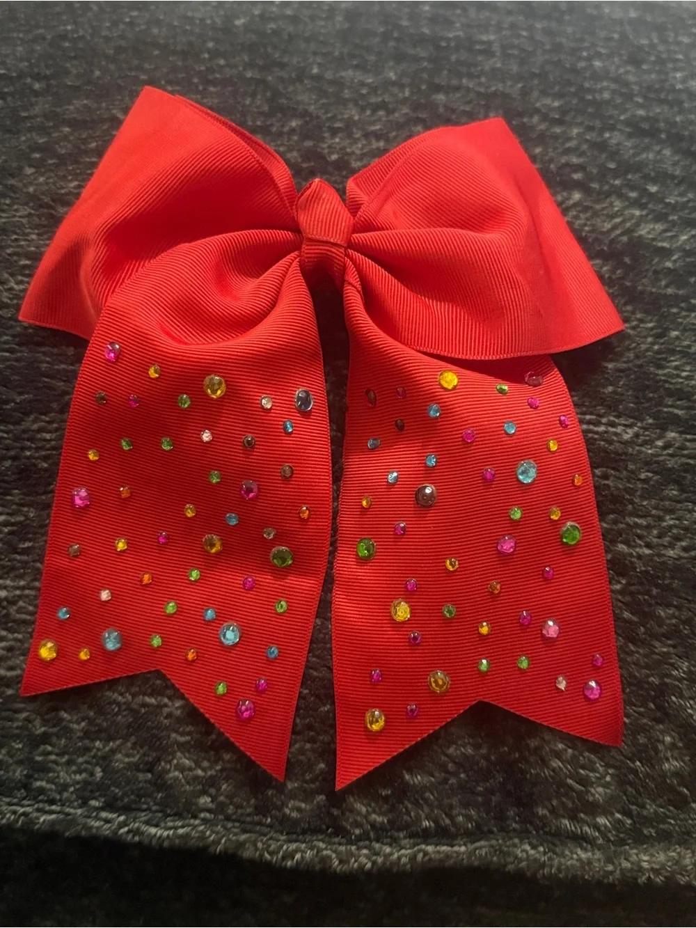 Red Grosgrain Hair Bow with Colorful Rhinestones for Kids
